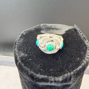 Navajo George Kee Turquoise & Malachite Native 925 Sterling Silver Ring, Sz 6